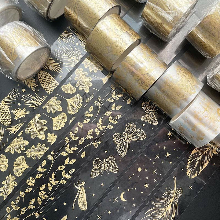 Golden Stamping Clear PET Tape Butterfly Feather Pinecone Star Ginkgo Leaf