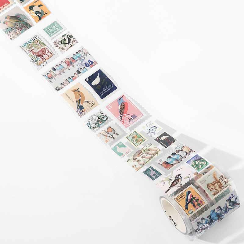 Natural Post Office Series Postage Stamp Stickers Tape Plants Buildings Mushroom Moon Postmark