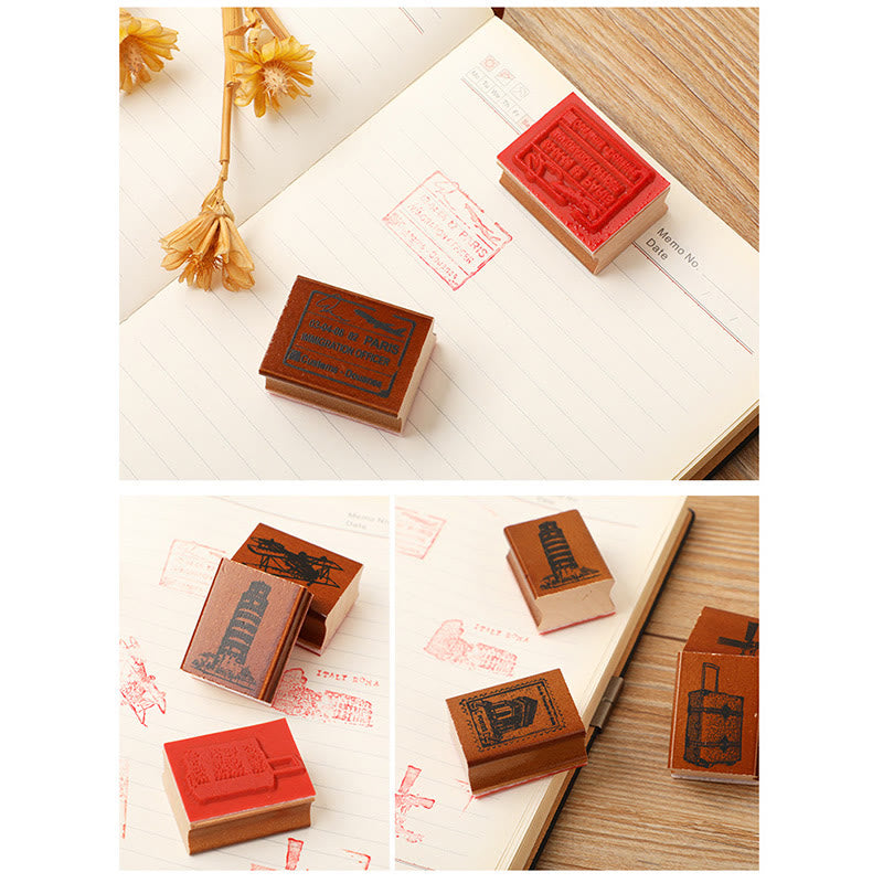 9 Styles Vintage Wooden Rubber Stamps For Card Making