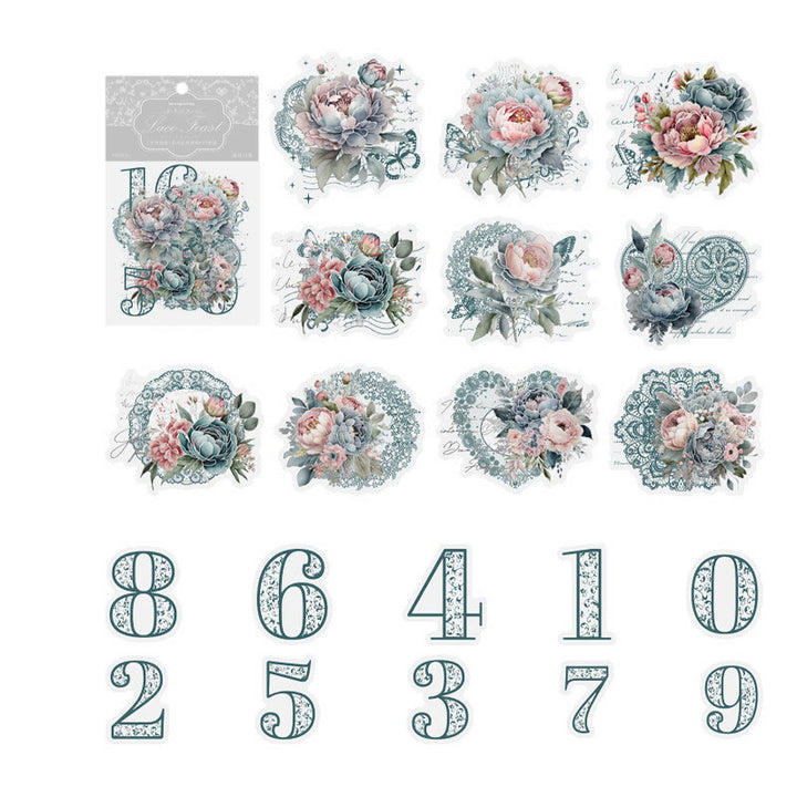 Vintage Floral Lace Sticker Set Decorative Backing Sticker