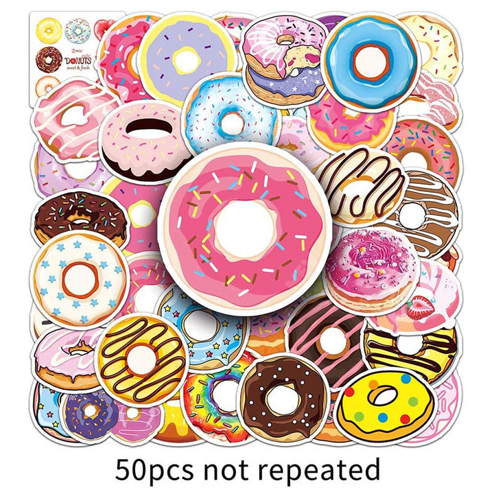 Delicious Donut Stickers 50pcs Cute Doughnut Sticker for Bottle Scrapbook Journaling