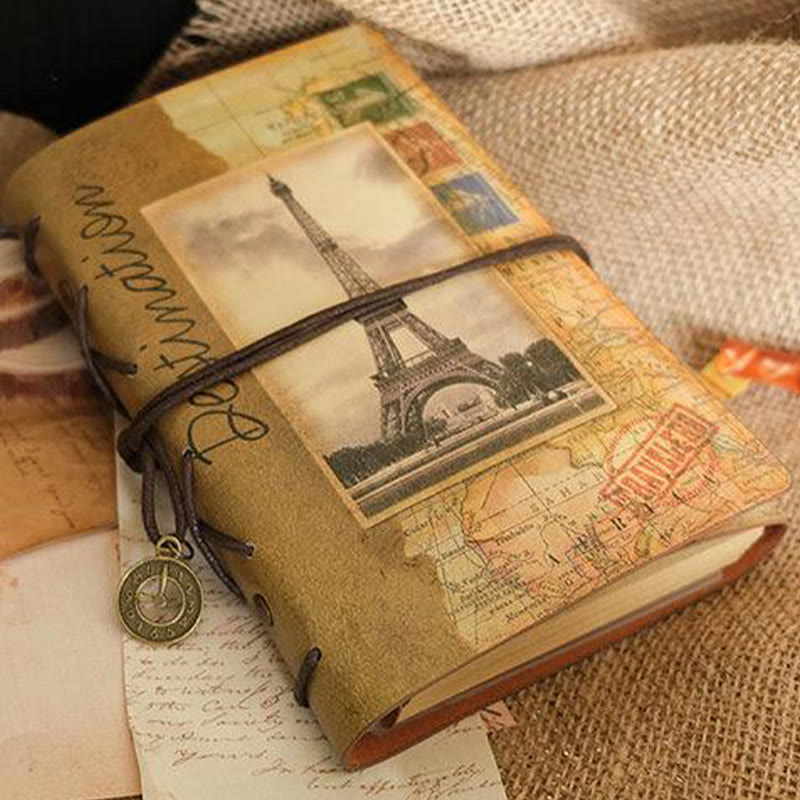 Vintage Leather Cover Kraft Paper Notebook For Bullet Journal