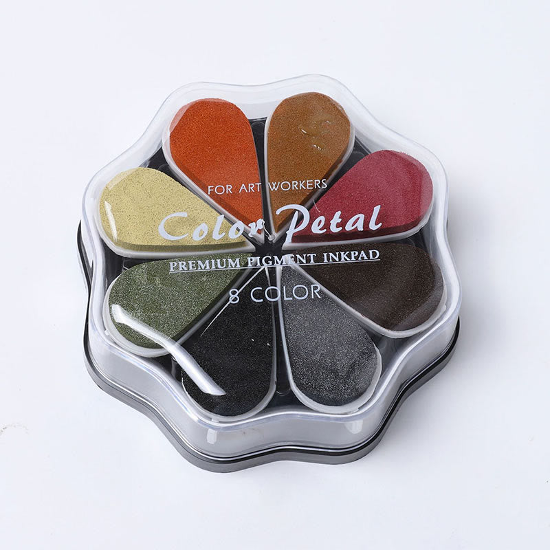 8 Metallic Colors Finger Ink Pads Petal Color Box for Wooden Rubber Stamps