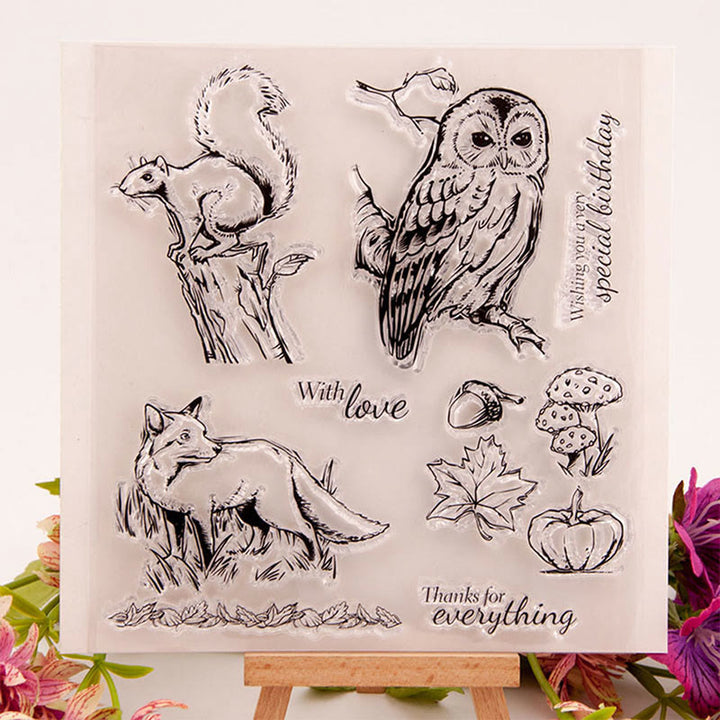 Clear Animals Plants Silicone Rubber Stamps Animal Theme Squirrel Owl Wolf