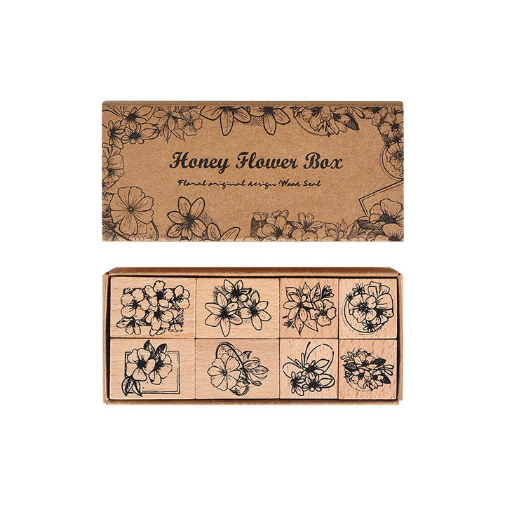 Flower Seal Wooden Rubber Stamps 8 Style Floral Decorative Rubber Stamp