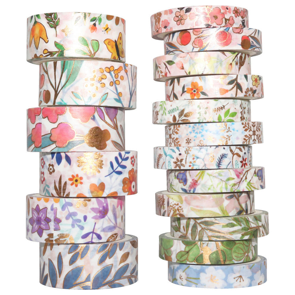 18 Rolls Flowers Gold Foil Washi Tape Set Scrapbook Tape