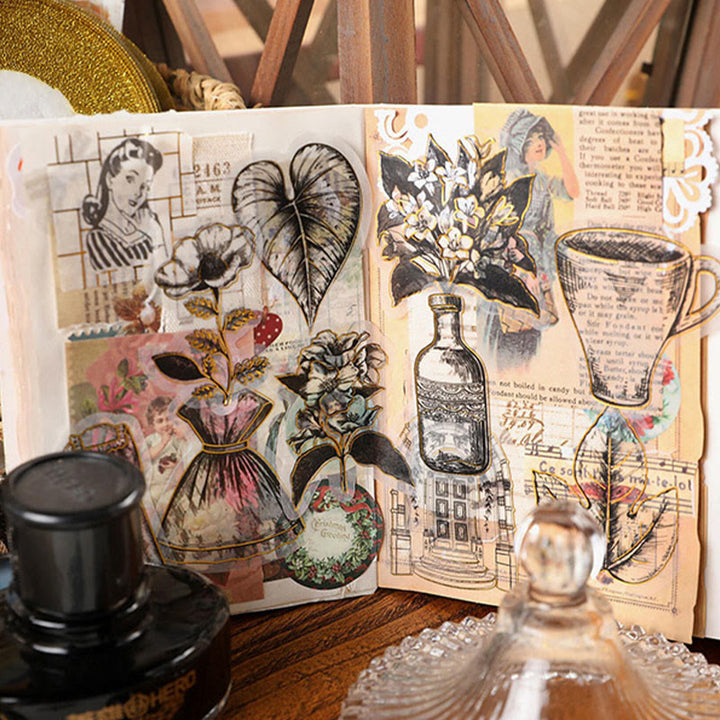 Sketch Memories Series Scrapbook Stickers Flower Leaf Bottle Window Gilding Sticker