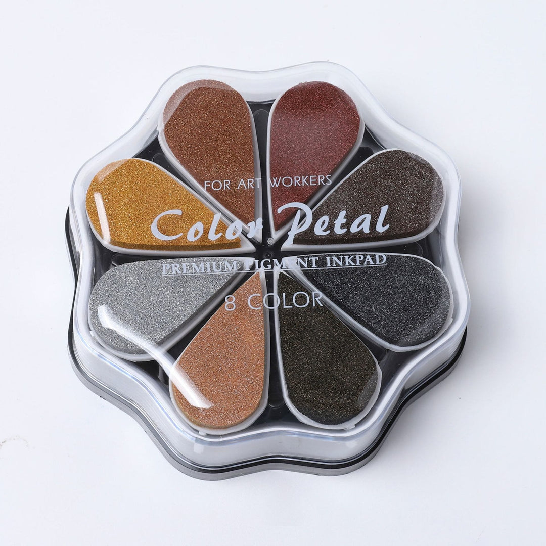 8 Metallic Colors Finger Ink Pads Petal Color Box for Wooden Rubber Stamps