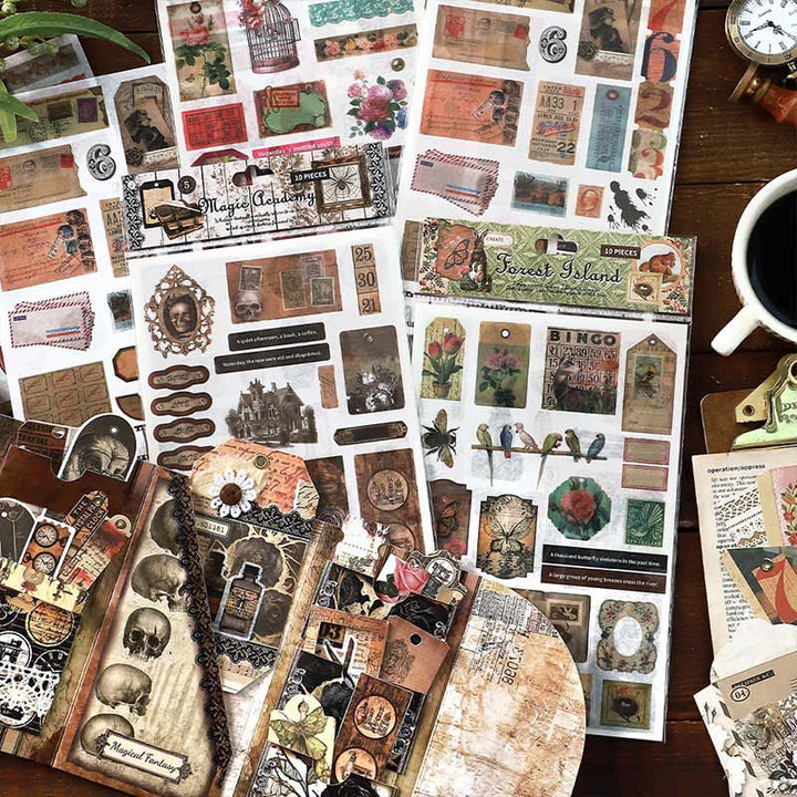 10pcs Vintage Manual Series Materials Set DIY Journaling Supplies