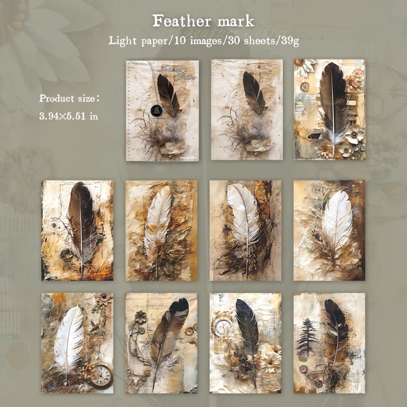 Feather Letter Series Paper Set Decorative Journaling Backing Paper