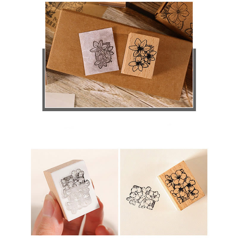 Flower Seal Wooden Rubber Stamps 8 Style Floral Decorative Rubber Stamp