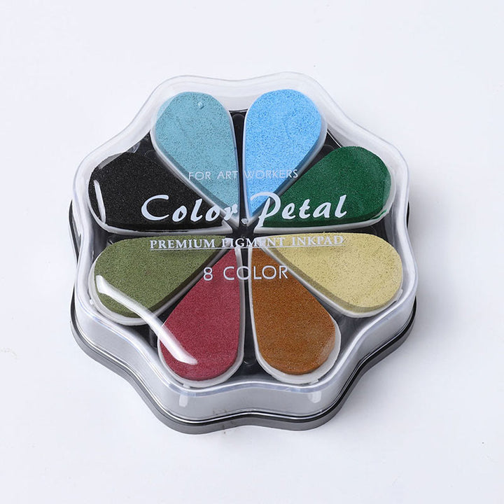 8 Metallic Colors Finger Ink Pads Petal Color Box for Wooden Rubber Stamps