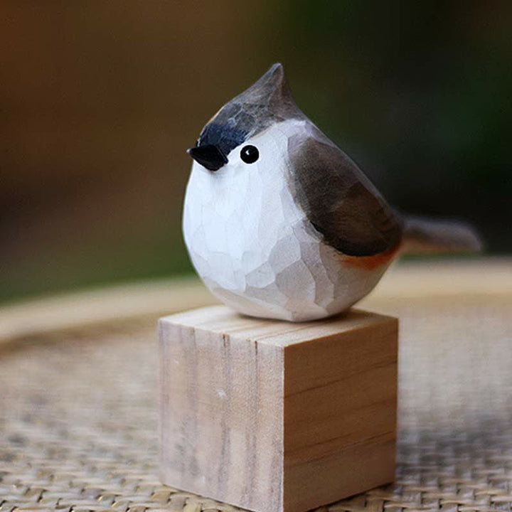 Wooden Bird Figurine Tufted Titmouse Statue Animal Ornament Handmade Simulation