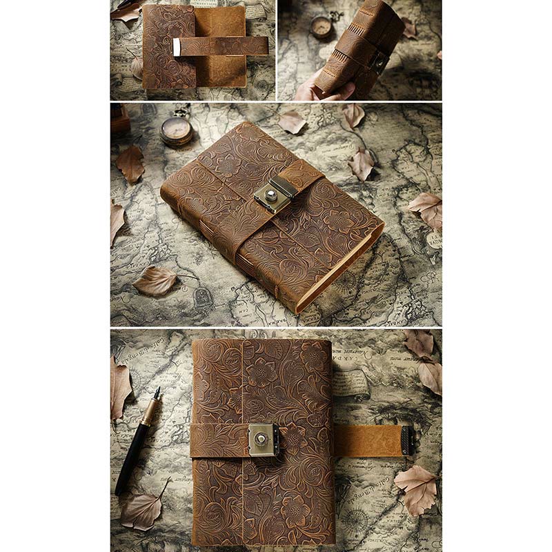 Retro Leather Password Locked Notebook 320Pages Handmade Travel Diary Journal