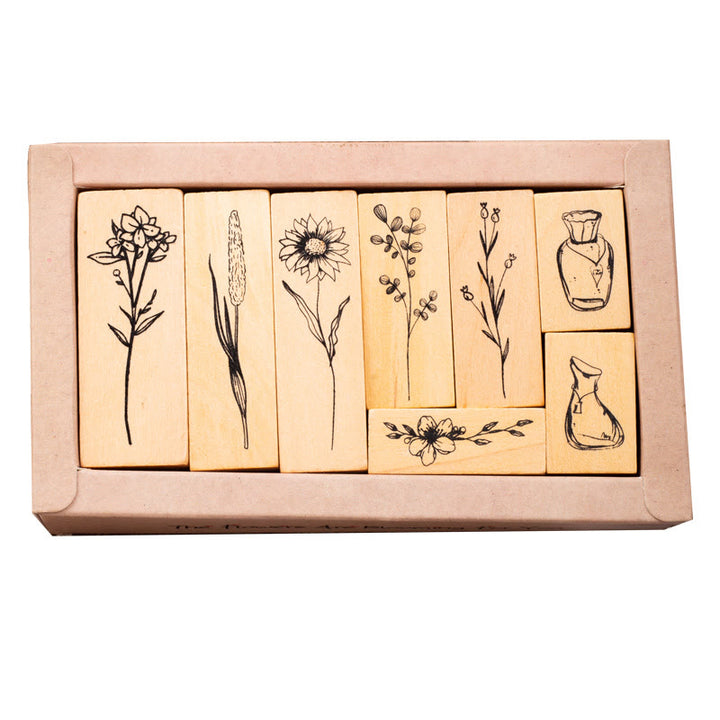 8Pcs Floral Plants Rubber Stamps Set for Journal Scrapbook DIY