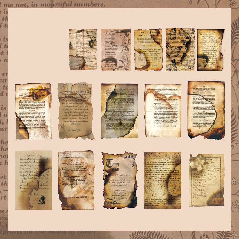 Vintage Paper Set Decorative Burnt Letter Journaling Backing Paper