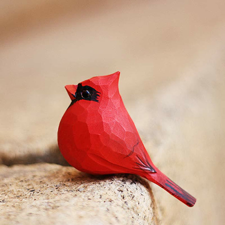 Wooden Bird Figurine Male Northern Cardinal Statue Couple Bird Animal Ornament Handmade Simulation