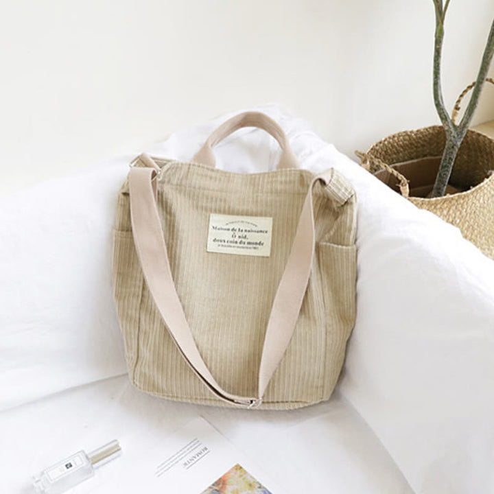 Plain Color Corduroy Shoulder Bag For Women Travel Canvas Tote