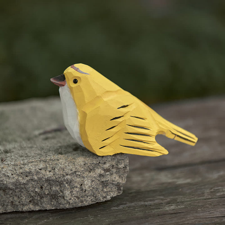 Wooden Bird Figurine Yellow Bird Statue Animal Ornament Handmade Simulation