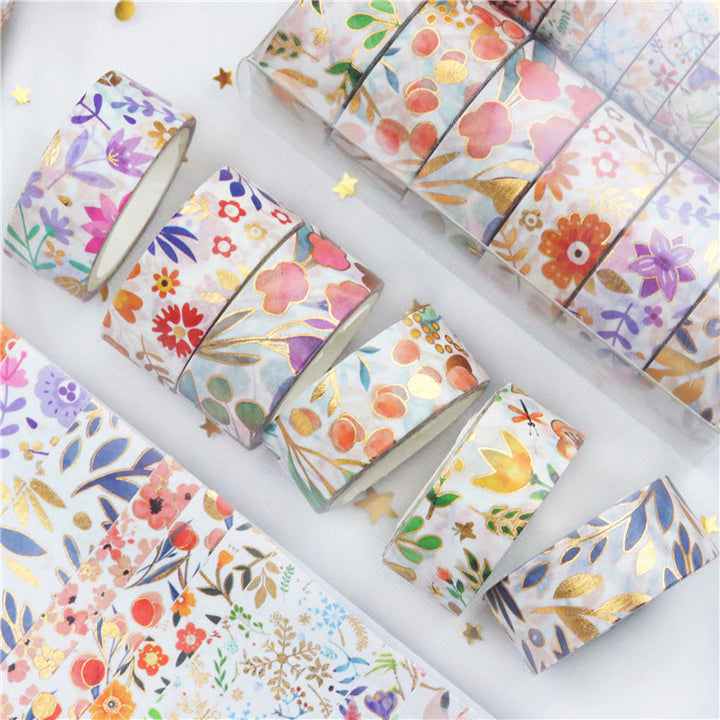 18 Rolls Flowers Gold Foil Washi Tape Set Scrapbook Tape