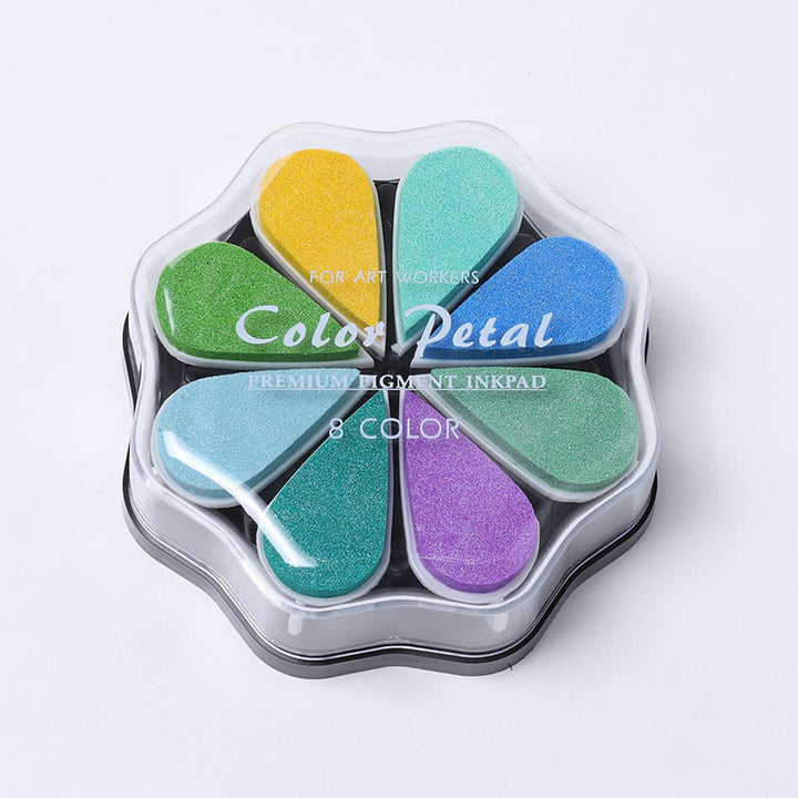 8 Metallic Colors Finger Ink Pads Petal Color Box for Wooden Rubber Stamps