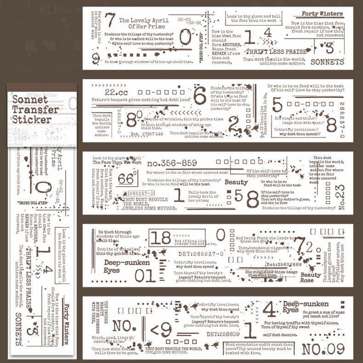 A Sonnet Series 5 Sheets Handwriting Manuscript Rub-on Stickers