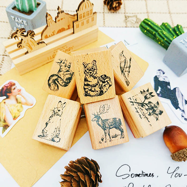 Wooden Forest Animals Series Rubber Stamps Journal Diary Scrapbook DIY Tool