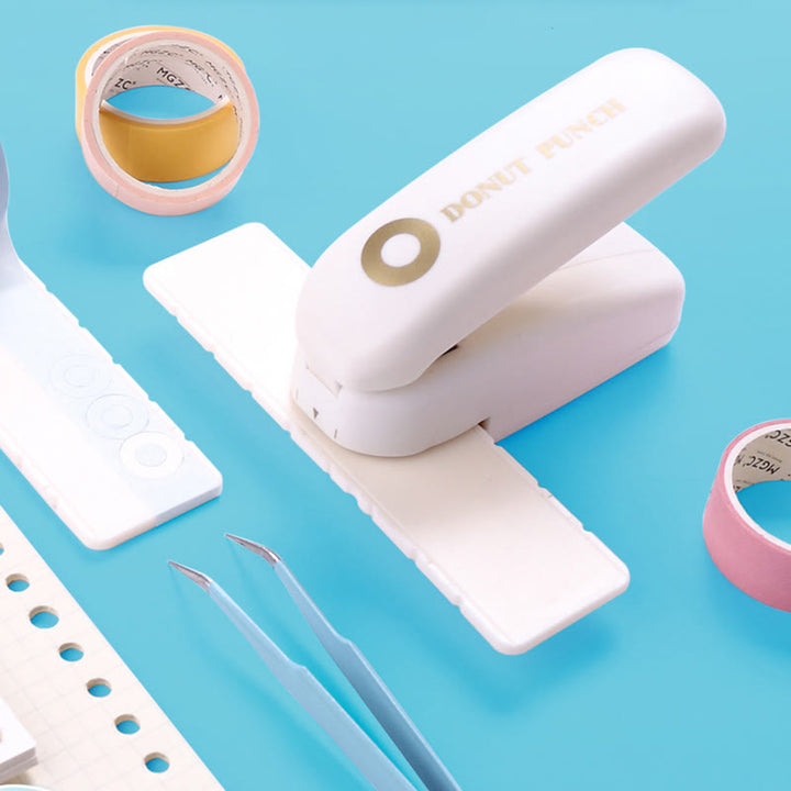 Cute Donut Reinforcement Hole Puncher Paper Punch with Shrapnel DIY Craft Supplies Stationery