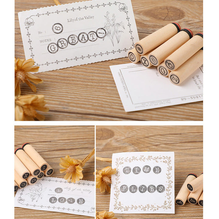 40Pcs Number Round Stamps Wood Rubber Stamps 26 Letters Symbol Seal