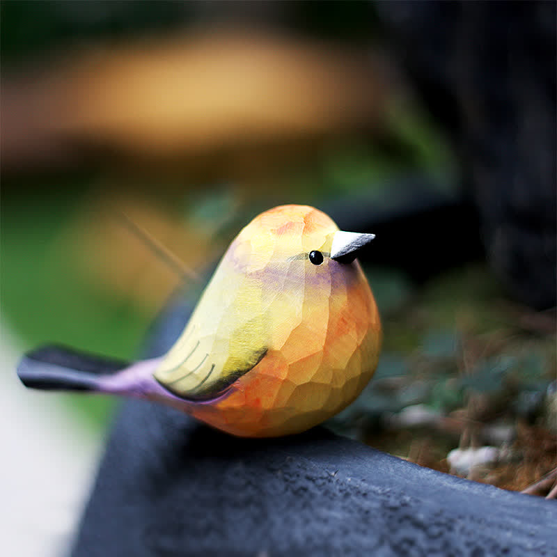 Wooden Bird Figurine White-Browed Tit-Warbler Statue Animal Ornament Handmade Simulation