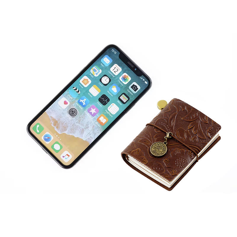 Mini Engraved Leather Cover Notebook For Travel Daily Record