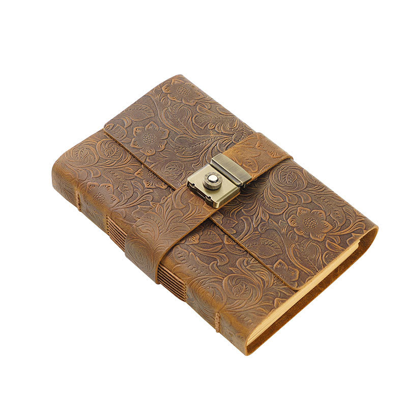 Retro Leather Password Locked Notebook 320Pages Handmade Travel Diary Journal