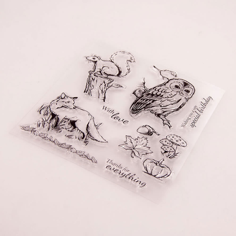 Clear Animals Plants Silicone Rubber Stamps Animal Theme Squirrel Owl Wolf