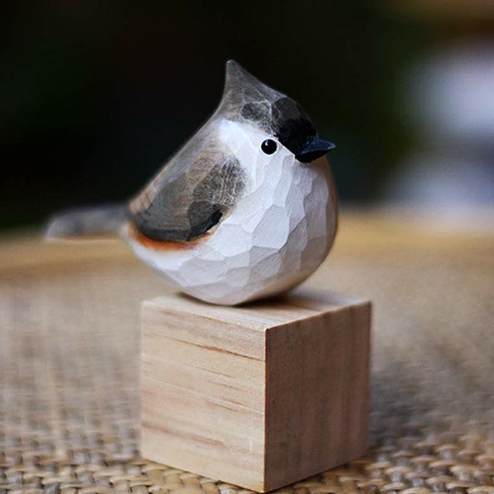 Wooden Bird Figurine Tufted Titmouse Statue Animal Ornament Handmade Simulation