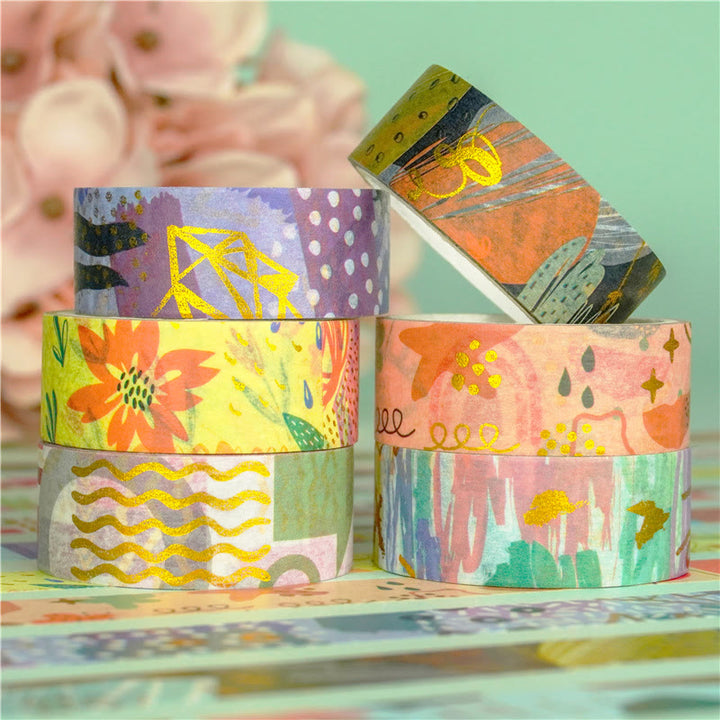 10 Rolls Geometry Gold Foil Washi Tape Set Scrapbook Tape