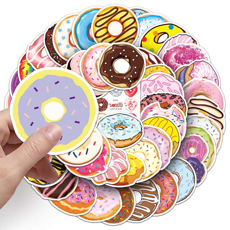 Delicious Donut Stickers 50pcs Cute Doughnut Sticker for Bottle Scrapbook Journaling