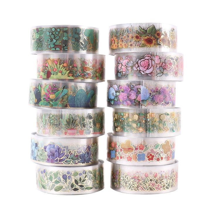 12 Rolls Plants Series PET Tape Set Decorative Scrapbook Tape