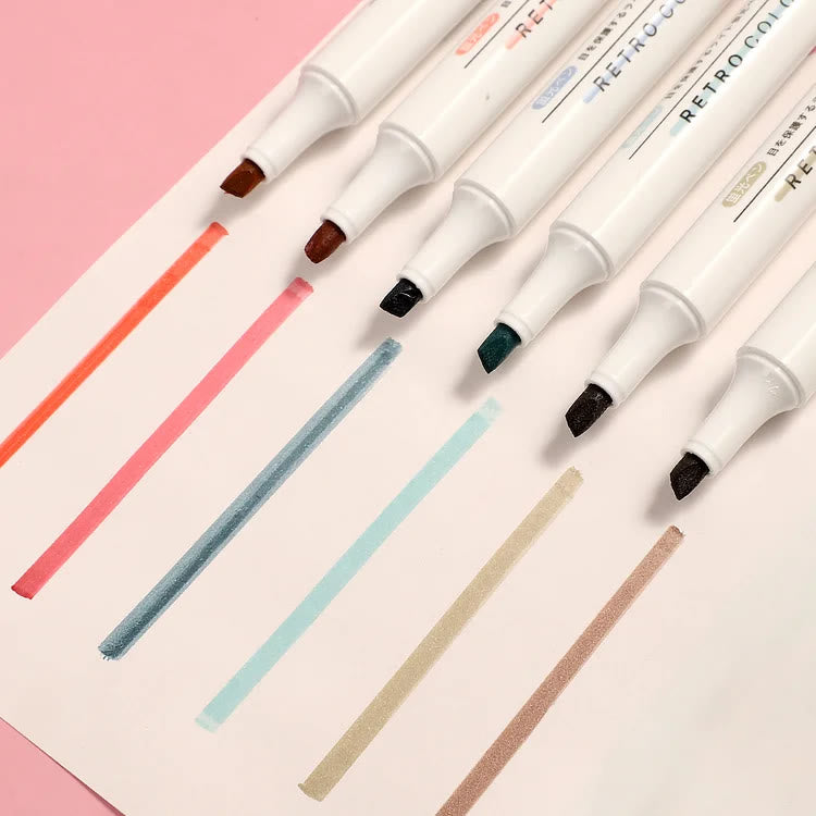 6pcs Set Morandi Color Drawng Pens Highlight Marker Pens