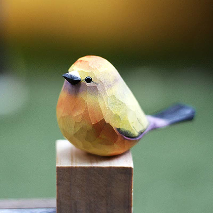 Wooden Bird Figurine White-Browed Tit-Warbler Statue Animal Ornament Handmade Simulation