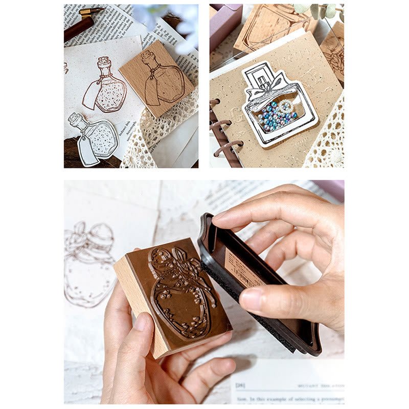 8 Styles Bottles Wooden Rubber Stamps For Card Making