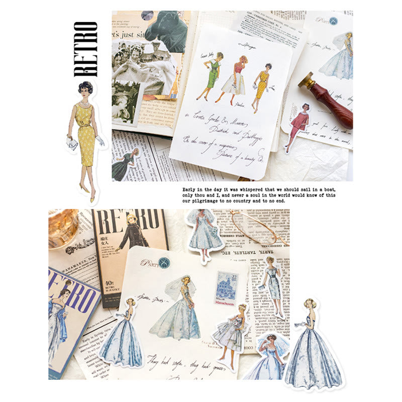 Nostalgic Fashion Show Stickers Vintage Characters Journal Decor