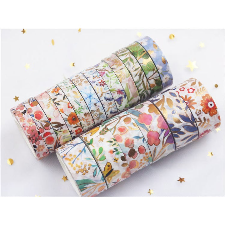 18 Rolls Flowers Gold Foil Washi Tape Set Scrapbook Tape