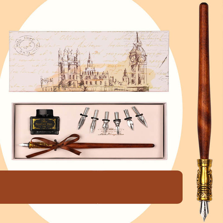 Wooden Calligraphy Pen Set Dip Pen Fountain Pen Writting Case