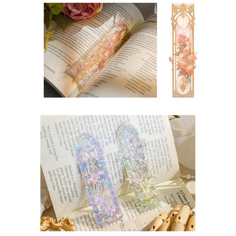 4 Styles Retro Floral Bookmark Sticker Set PET Book Label