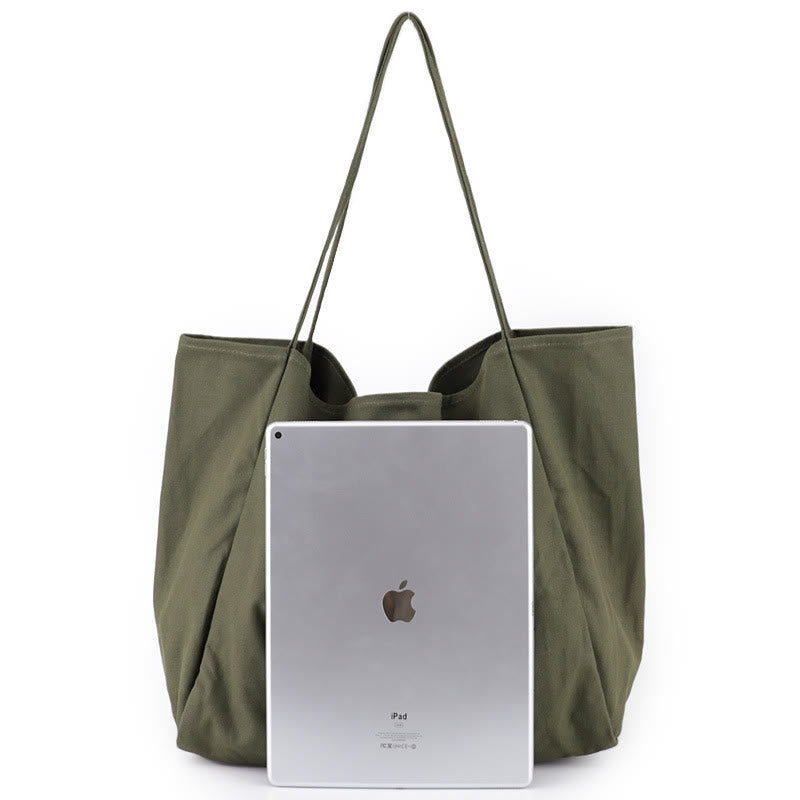 Minimalist Shopping Tote For Women Plain Color Canvas Shoulder Bag