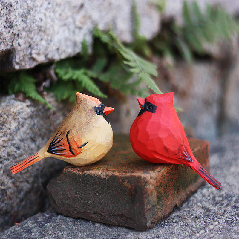 Wooden Bird Figurine Female Northern Cardinal Statue Couple Bird Animal Ornament Handmade Simulation