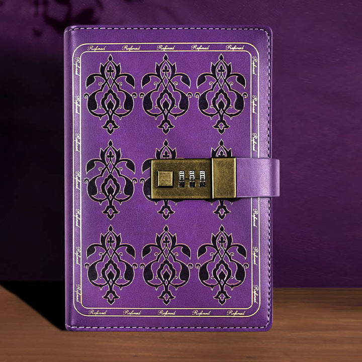 B6 Floral Leather Cover Notebook For Record With Coded Lock