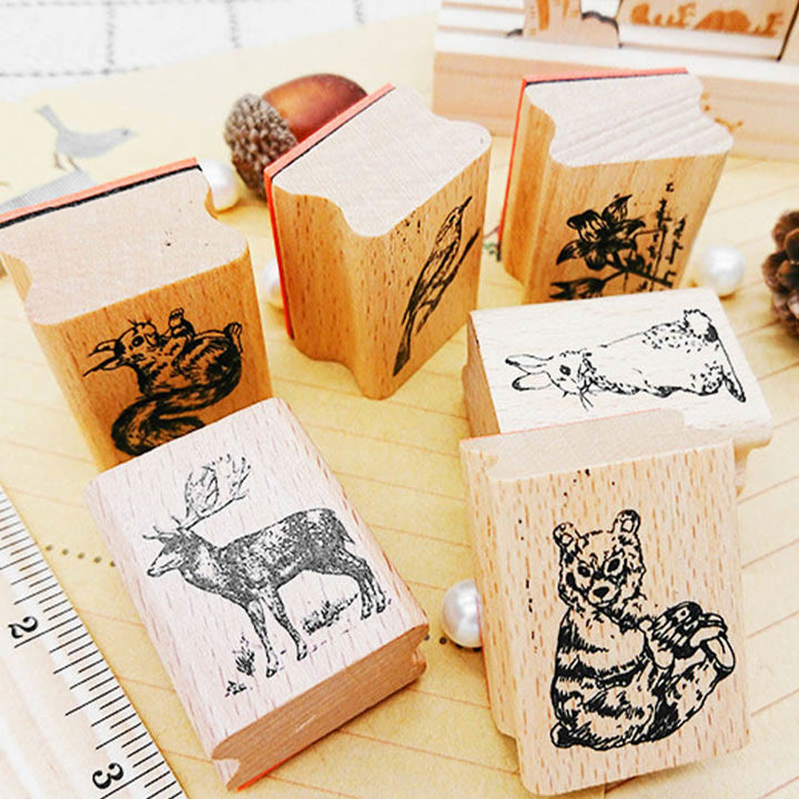 Wooden Forest Animals Series Rubber Stamps Journal Diary Scrapbook DIY Tool