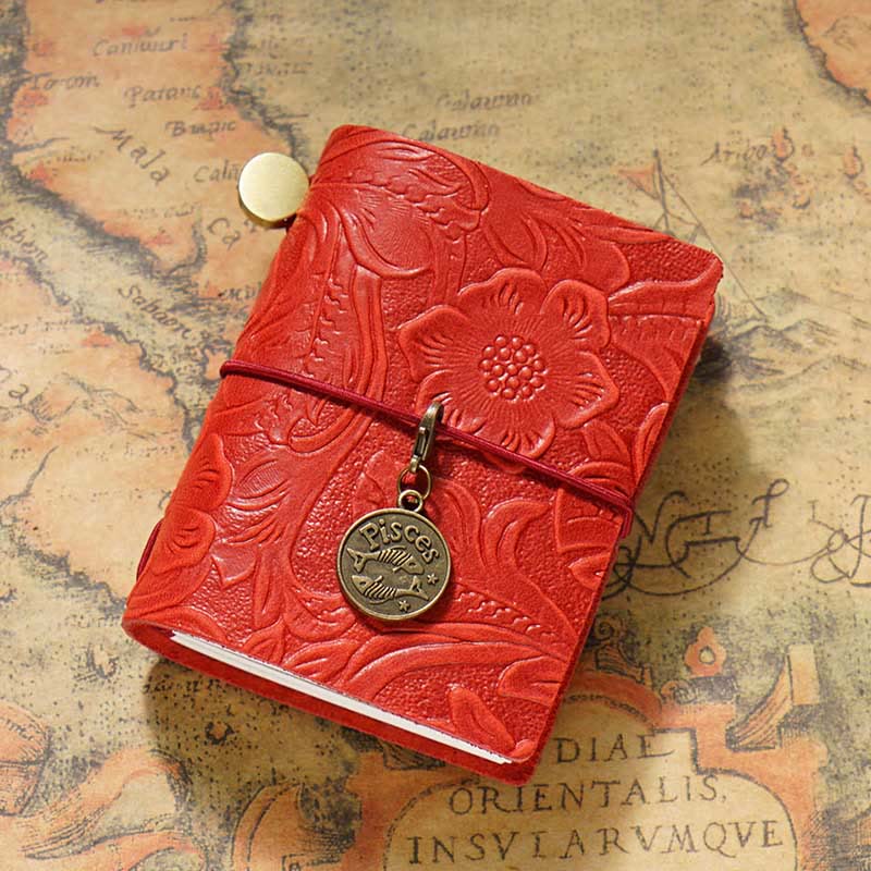 Mini Engraved Leather Cover Notebook For Travel Daily Record