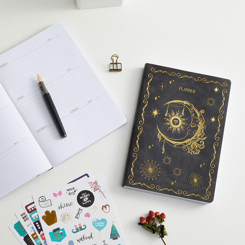 A5 Moon Leather Cover Schedule Notebook For Daily Record